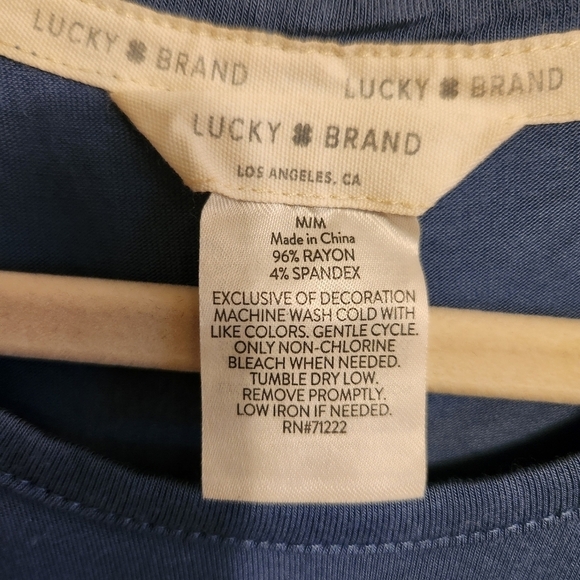 LUCKY BRAND LUXURY-SOFT BLUE RAYON STRETCHY LOGO TEE SHIRT SIZE MED - Picture 4 of 5